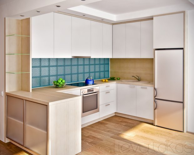 Šviesus ir praktiškas virtuvės baldų komplekto dizainas